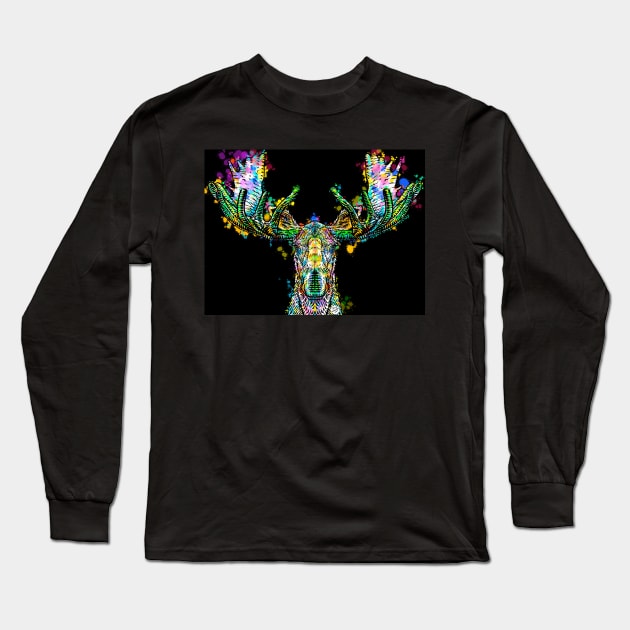 MOOSE watercolor and ink portrait Long Sleeve T-Shirt by lautir